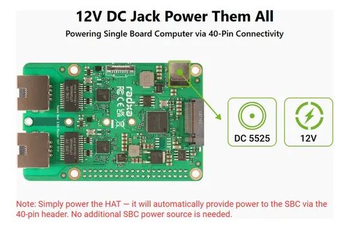 Hat Raspberry Pi 5 - M.2 NVMe + 2x 2.5G Ethernet - Radxa