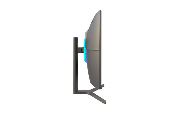Vista lateral del monitor curvo NPC 32" con soporte regulable en altura